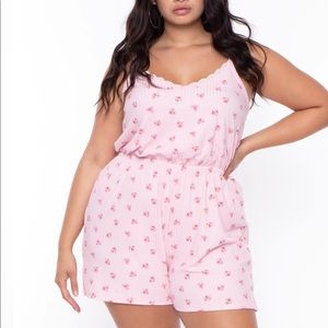 Curvy Sense Lace Trim Floral Sleep Romper